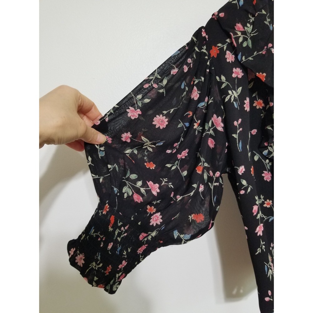 NWT GANNI Floral Print Georgette Wrap Blouse - Black & Pink 🌸 EU 38 (US 6) $160 - Picture 13 of 16